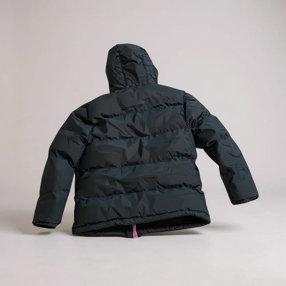 Kids' Black Puffer Jacket with Purple Accent